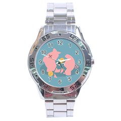 Coins Pink Coins Piggy Bank Dollars Money Tubes Stainless Steel Analogue Watch by Mariart