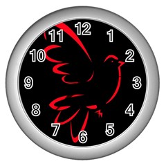 Dove Red Black Fly Animals Bird Wall Clocks (silver)  by Mariart