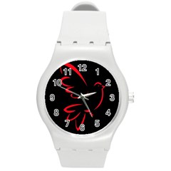 Dove Red Black Fly Animals Bird Round Plastic Sport Watch (m) by Mariart