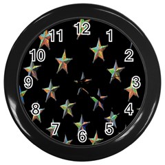 Colorful Gold Star Christmas Wall Clocks (black) by Mariart