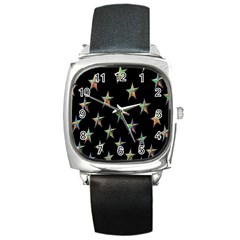 Colorful Gold Star Christmas Square Metal Watch by Mariart