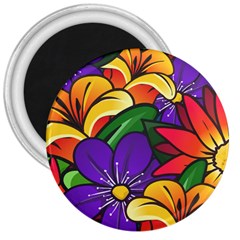 Bright Flowers Floral Sunflower Purple Orange Greeb Red Star 3  Magnets