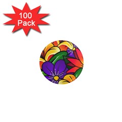 Bright Flowers Floral Sunflower Purple Orange Greeb Red Star 1  Mini Magnets (100 Pack) 