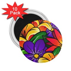 Bright Flowers Floral Sunflower Purple Orange Greeb Red Star 2 25  Magnets (10 Pack) 