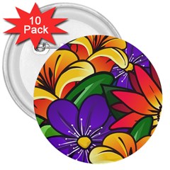 Bright Flowers Floral Sunflower Purple Orange Greeb Red Star 3  Buttons (10 Pack)  by Mariart