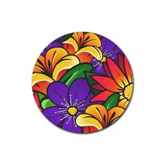 Bright Flowers Floral Sunflower Purple Orange Greeb Red Star Rubber Round Coaster (4 Pack) 