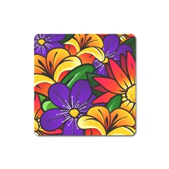 Bright Flowers Floral Sunflower Purple Orange Greeb Red Star Square Magnet by Mariart