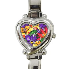 Bright Flowers Floral Sunflower Purple Orange Greeb Red Star Heart Italian Charm Watch by Mariart