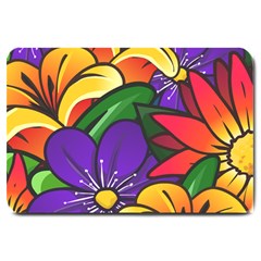 Bright Flowers Floral Sunflower Purple Orange Greeb Red Star Large Doormat  by Mariart