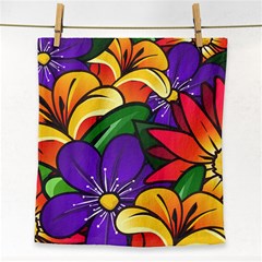 Bright Flowers Floral Sunflower Purple Orange Greeb Red Star Face Towel by Mariart