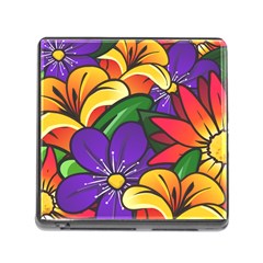 Bright Flowers Floral Sunflower Purple Orange Greeb Red Star Memory Card Reader (square) by Mariart