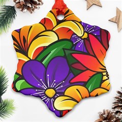 Bright Flowers Floral Sunflower Purple Orange Greeb Red Star Ornament (snowflake) by Mariart