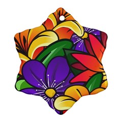 Bright Flowers Floral Sunflower Purple Orange Greeb Red Star Snowflake Ornament (two Sides) by Mariart