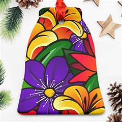 Bright Flowers Floral Sunflower Purple Orange Greeb Red Star Bell Ornament (two Sides) by Mariart