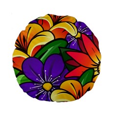 Bright Flowers Floral Sunflower Purple Orange Greeb Red Star Standard 15  Premium Round Cushions by Mariart