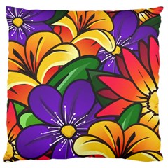 Bright Flowers Floral Sunflower Purple Orange Greeb Red Star Large Flano Cushion Case (one Side) by Mariart