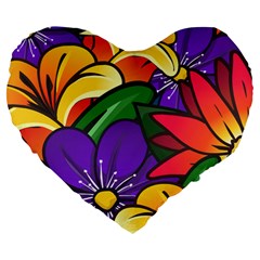 Bright Flowers Floral Sunflower Purple Orange Greeb Red Star Large 19  Premium Flano Heart Shape Cushions