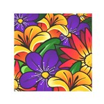 Bright Flowers Floral Sunflower Purple Orange Greeb Red Star Small Satin Scarf (Square) Front