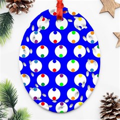 Easter Egg Fabric Circle Blue White Red Yellow Rainbow Ornament (oval Filigree) by Mariart