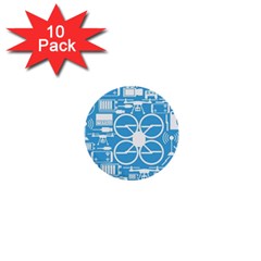 Drones Registration Equipment Game Circle Blue White Focus 1  Mini Buttons (10 Pack) 