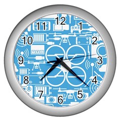 Drones Registration Equipment Game Circle Blue White Focus Wall Clocks (silver)  by Mariart