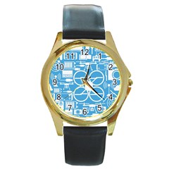 Drones Registration Equipment Game Circle Blue White Focus Round Gold Metal Watch by Mariart