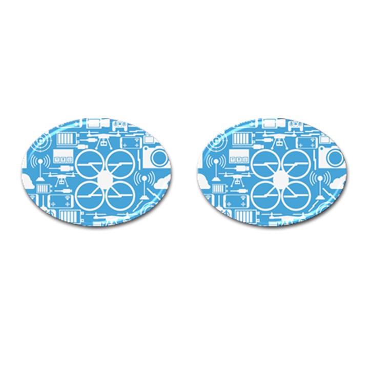 Drones Registration Equipment Game Circle Blue White Focus Cufflinks (Oval)