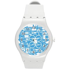 Drones Registration Equipment Game Circle Blue White Focus Round Plastic Sport Watch (m) by Mariart