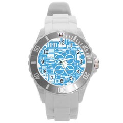 Drones Registration Equipment Game Circle Blue White Focus Round Plastic Sport Watch (l) by Mariart