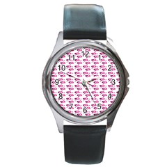 Heart Love Pink Purple Round Metal Watch