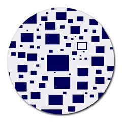 Illustrated Blue Squares Round Mousepads by Mariart