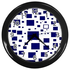 Illustrated Blue Squares Wall Clocks (black)