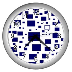 Illustrated Blue Squares Wall Clocks (silver)  by Mariart