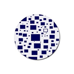 Illustrated Blue Squares Rubber Coaster (round) 