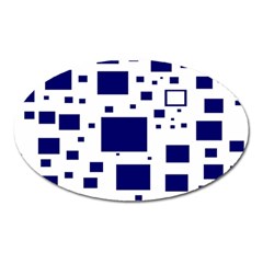 Illustrated Blue Squares Oval Magnet by Mariart