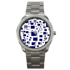 Illustrated Blue Squares Sport Metal Watch