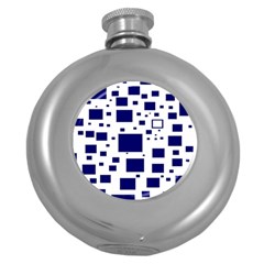 Illustrated Blue Squares Round Hip Flask (5 Oz) by Mariart