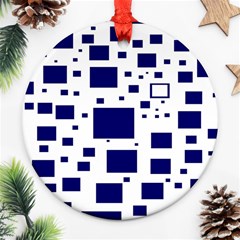 Illustrated Blue Squares Round Ornament (two Sides) by Mariart