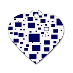 Illustrated Blue Squares Dog Tag Heart (two Sides) by Mariart