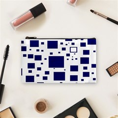 Illustrated Blue Squares Cosmetic Bag (small)  by Mariart