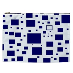 Illustrated Blue Squares Cosmetic Bag (xxl)  by Mariart