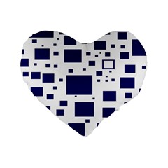 Illustrated Blue Squares Standard 16  Premium Heart Shape Cushions by Mariart