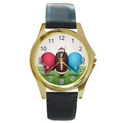 Helmet Ball Football America Sport Red Brown Blue Green Round Gold Metal Watch