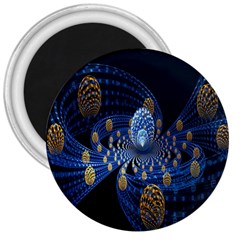 Fractal Balls Flying Ultra Space Circle Round Line Light Blue Sky Gold 3  Magnets