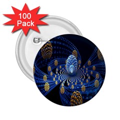 Fractal Balls Flying Ultra Space Circle Round Line Light Blue Sky Gold 2 25  Buttons (100 Pack) 