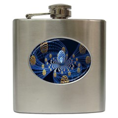 Fractal Balls Flying Ultra Space Circle Round Line Light Blue Sky Gold Hip Flask (6 Oz)