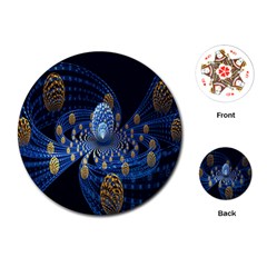 Fractal Balls Flying Ultra Space Circle Round Line Light Blue Sky Gold Playing Cards (round)  by Mariart