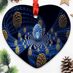 Fractal Balls Flying Ultra Space Circle Round Line Light Blue Sky Gold Heart Ornament (two Sides) by Mariart