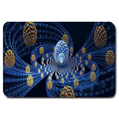 Fractal Balls Flying Ultra Space Circle Round Line Light Blue Sky Gold Large Doormat  by Mariart