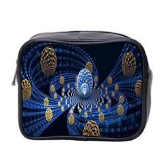 Fractal Balls Flying Ultra Space Circle Round Line Light Blue Sky Gold Mini Toiletries Bag 2-side by Mariart